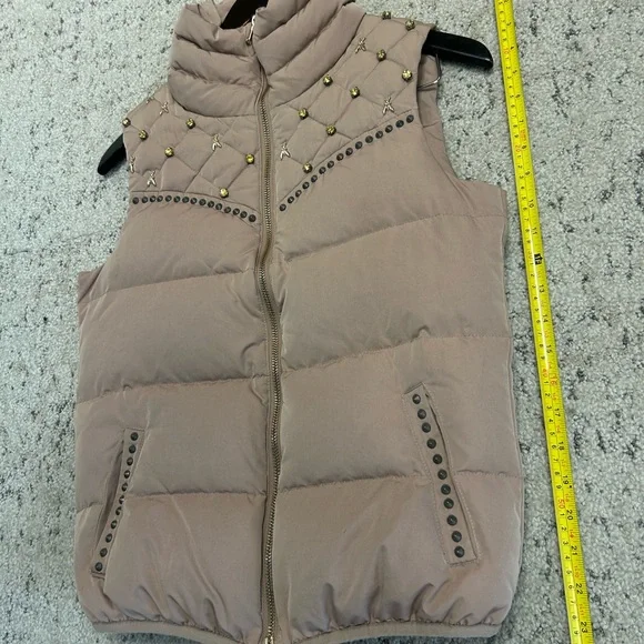 Patrizia Pepe size 40 (sz 6) soft pink Duck Down Vest with Studded BEE/Jewels - Picture 11 of 14